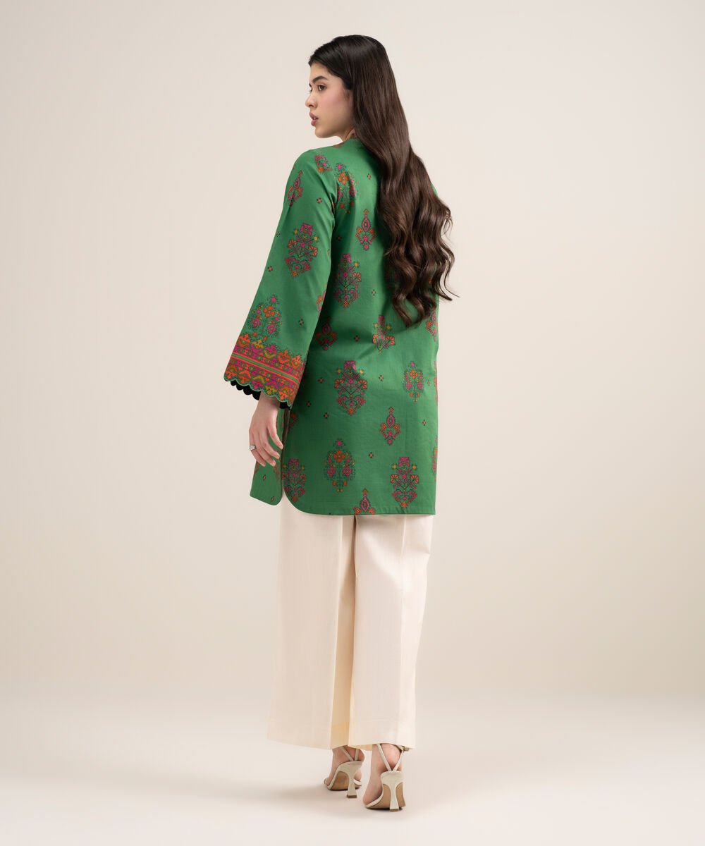 Women's Unstitched Lawn Printed Green Shirt