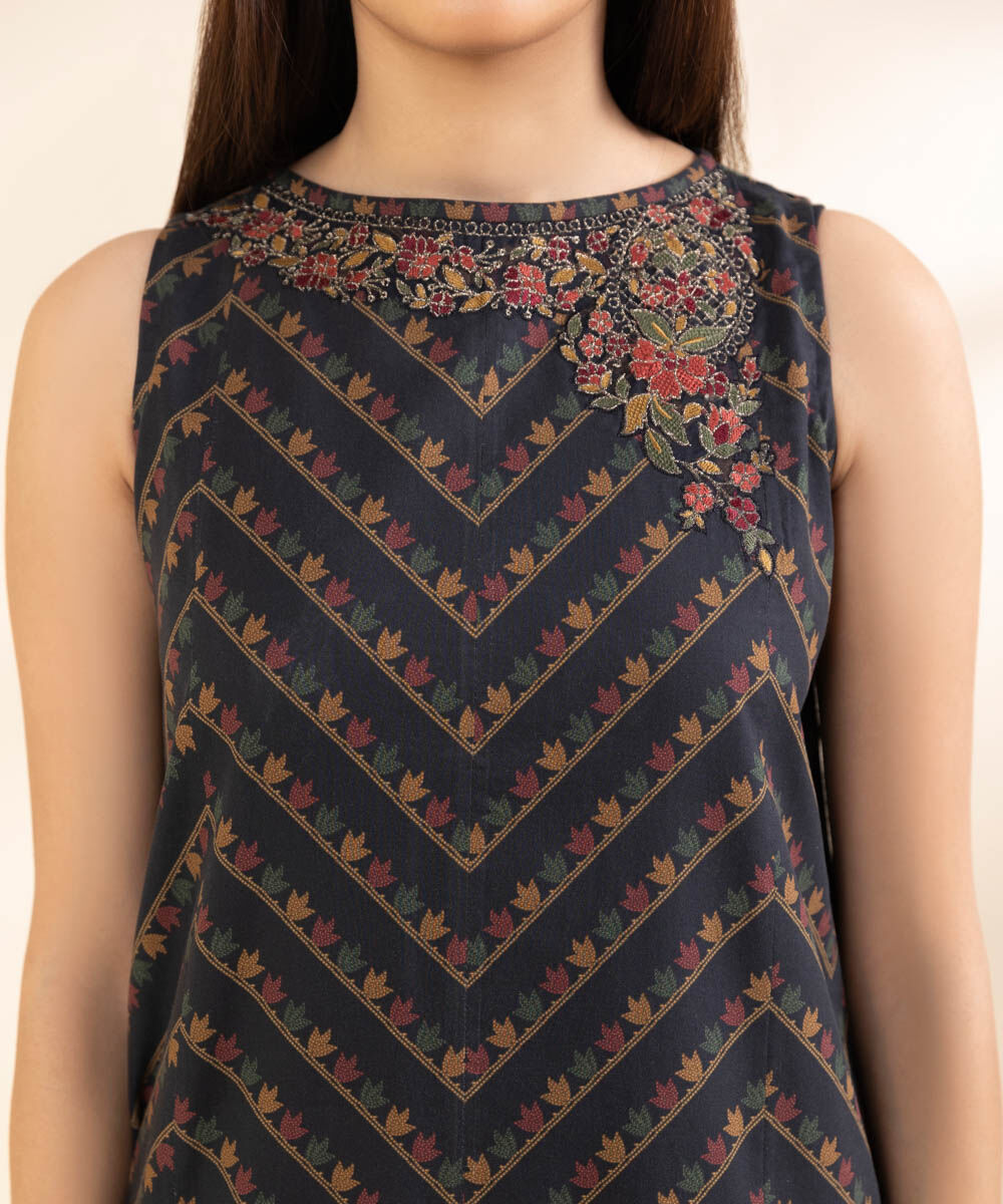 Unstitched Women's Embroidered Lawn Black Three Piece Suit