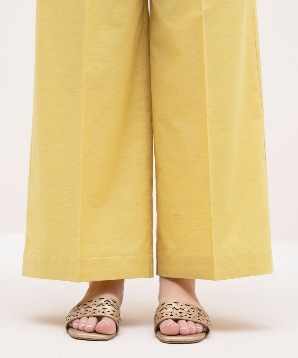 Women's RTW Textured Cotton Yellow Solid Culottes