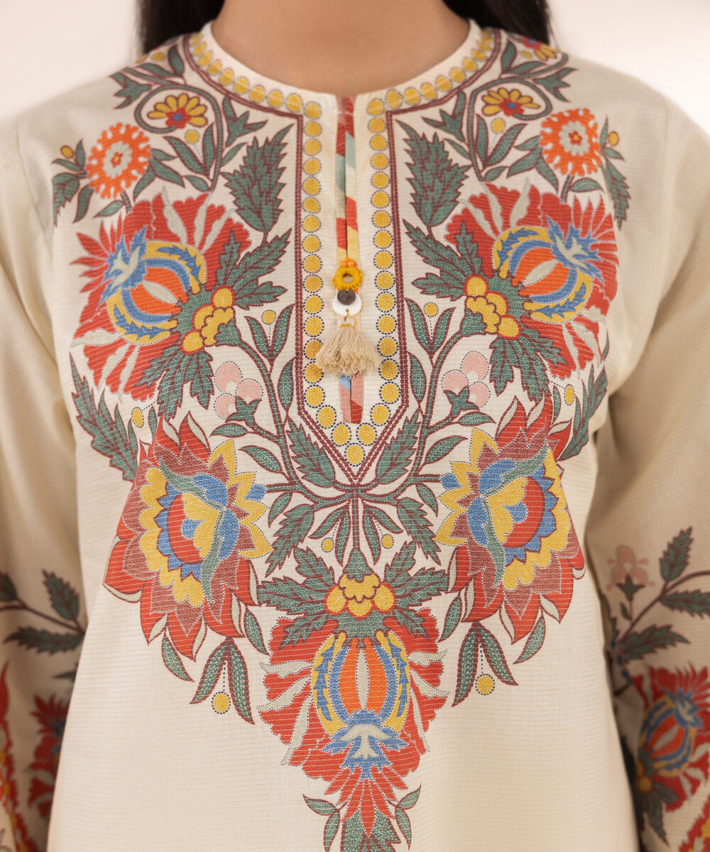 Women's RTW Zari Lawn Beige Printed Boxy Shirt