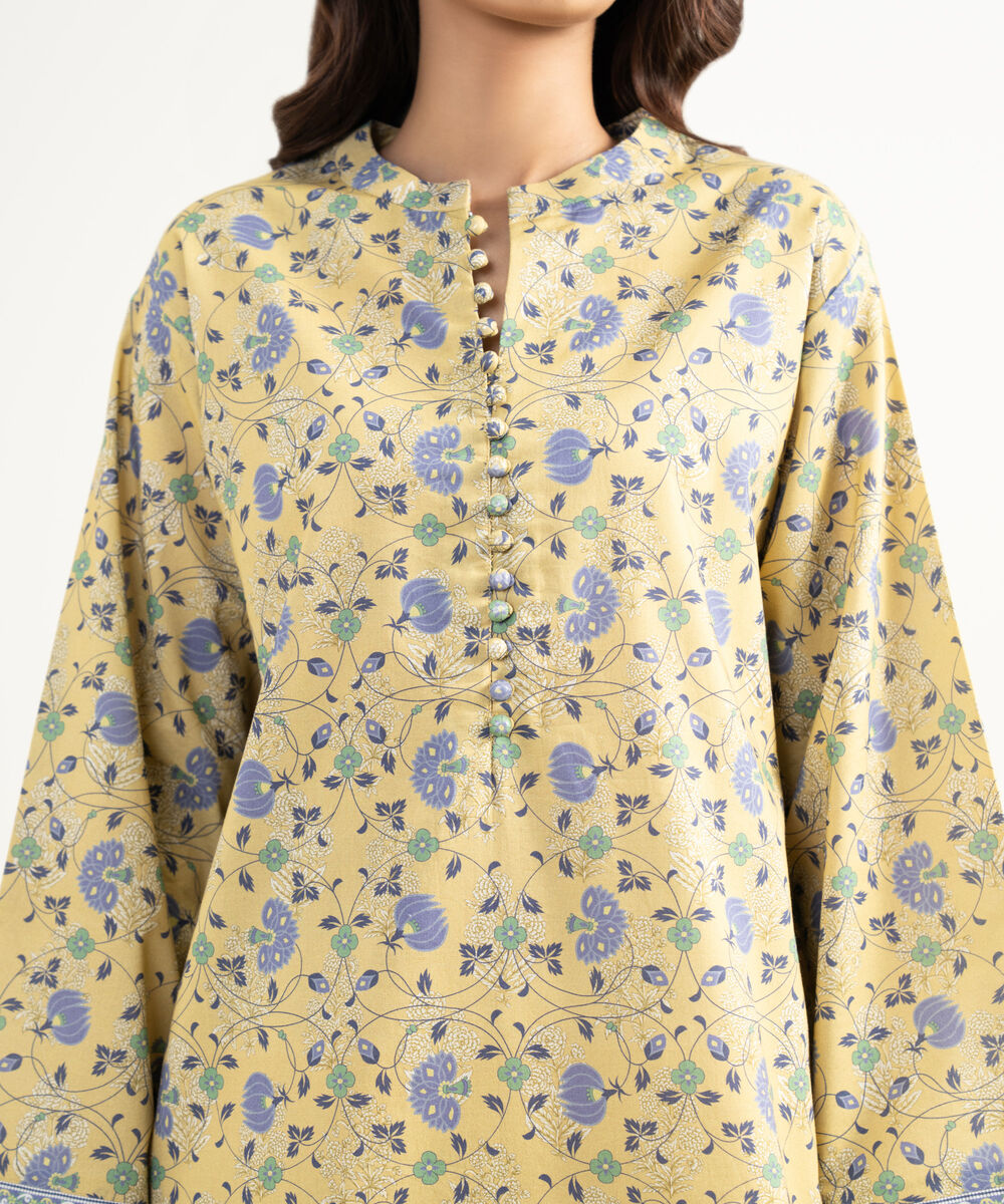 Women's Unstitched Lawn Embroidered Yellow 2 Piece Suit