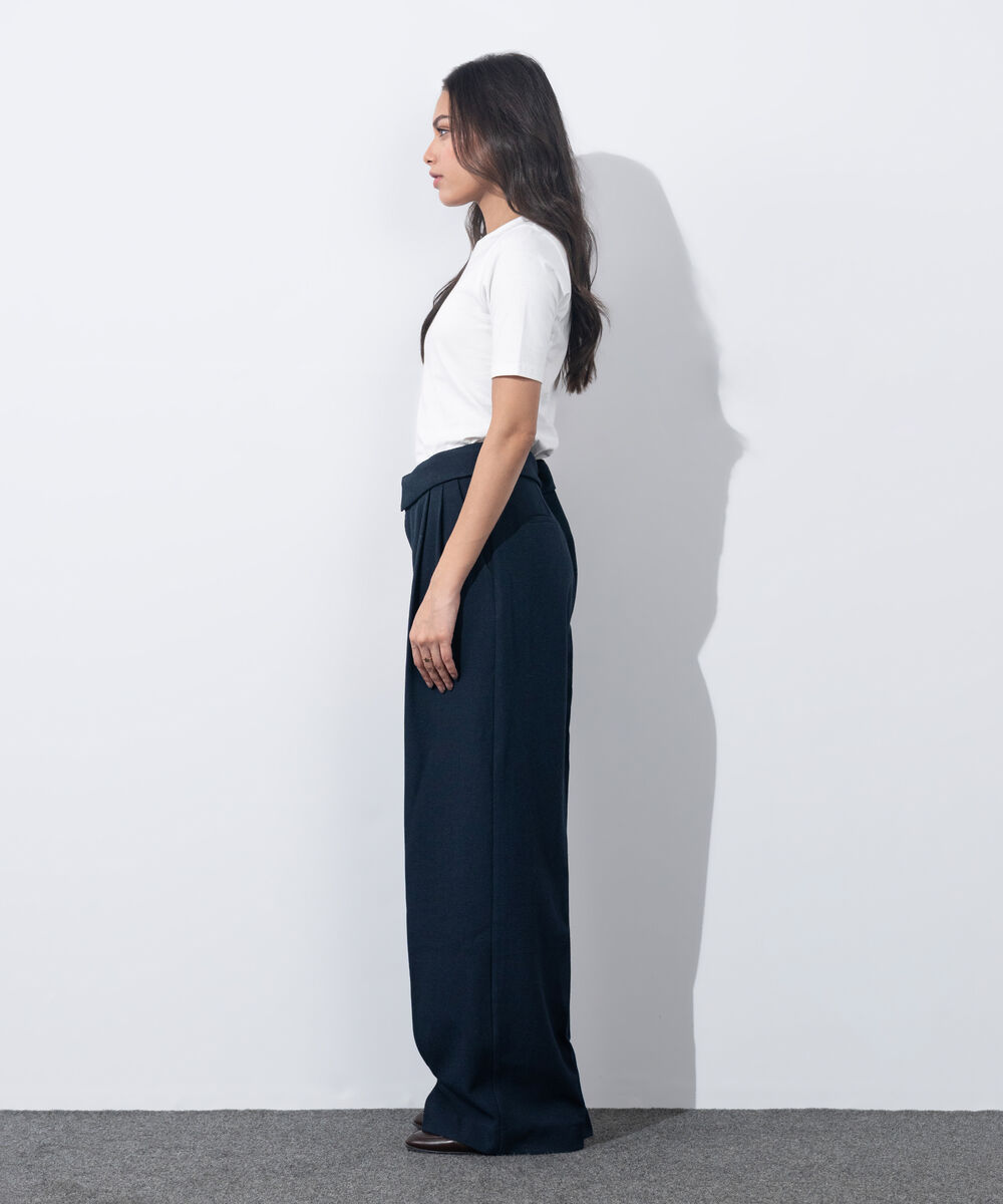Women's Western Wear Blue Asymmetric Waistband Tailored Trousers