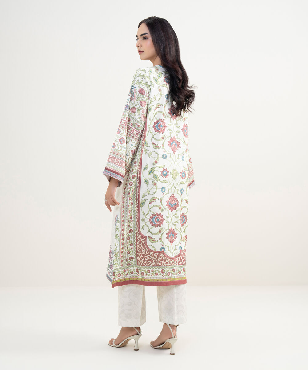 Women's RTW Cotton Satin Embroidered White A-Line Shirt