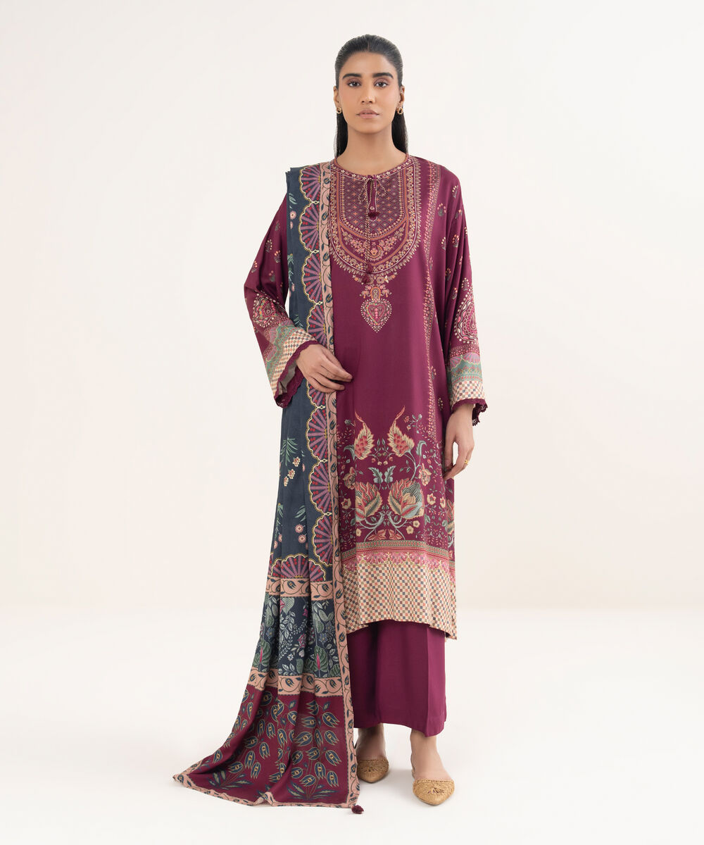 Women's RTW Viscose Linen Printed Purple Drop Shoulder Shirt