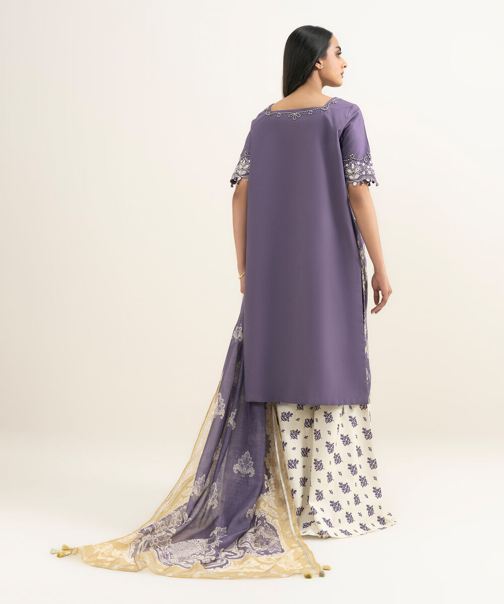 Women's Unstitched Textured Lawn Embroidered Grey 3 Piece Suit