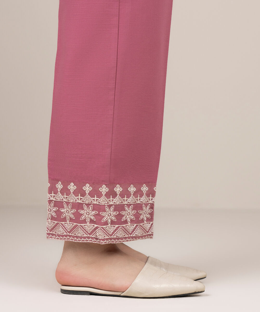 Women's RTW Cotton Embroidered Pink Straight Pants