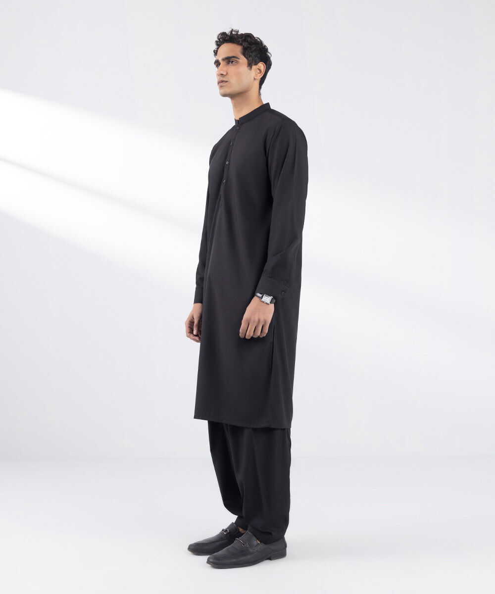 Men's Stitched Wash and Wear Black Suit