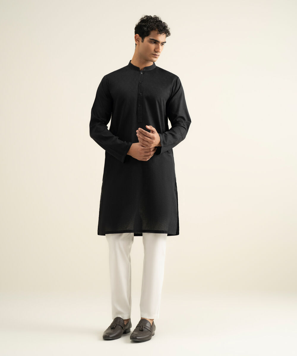 Men's black Cotton Jacquard Kurta