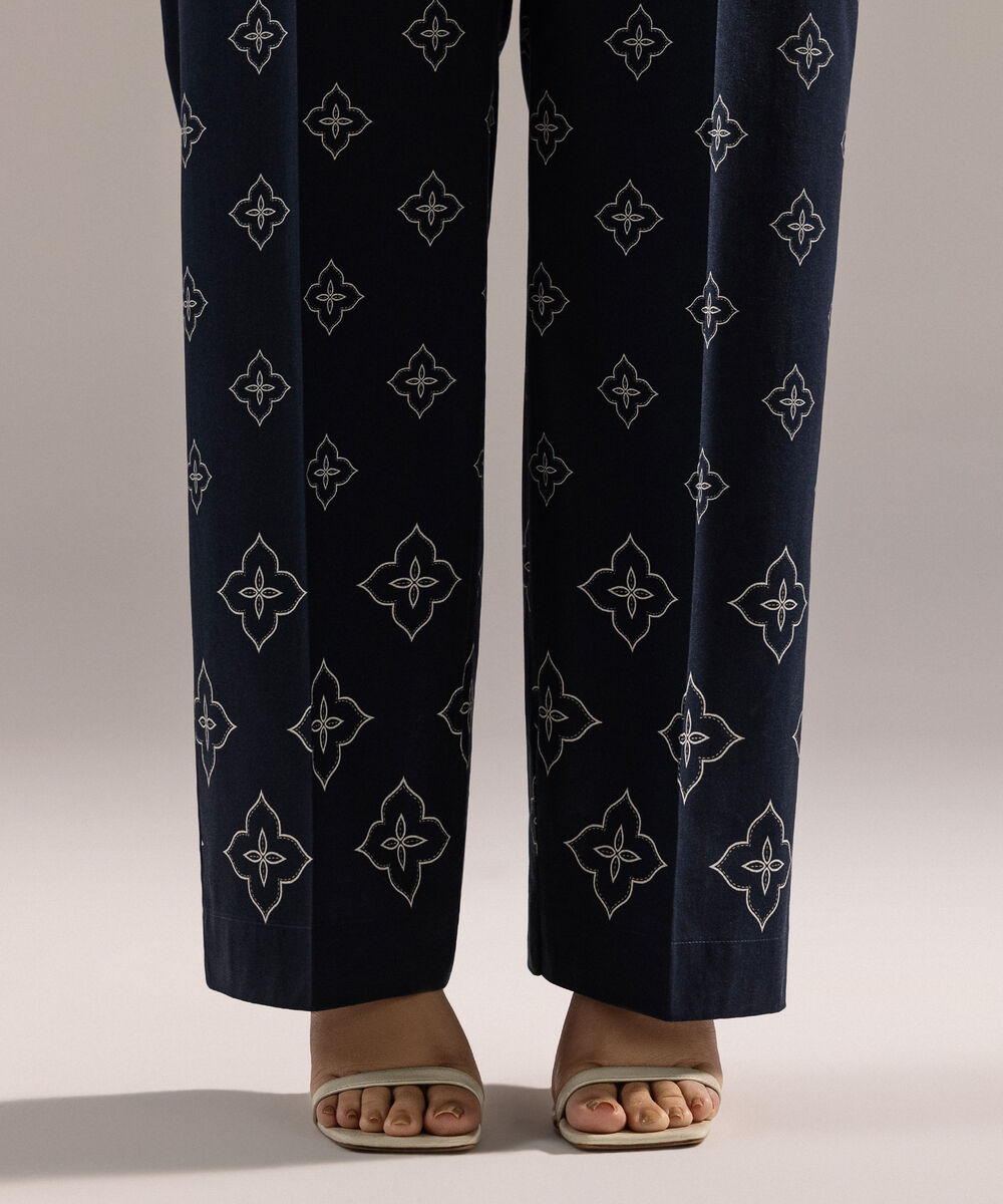 Women's RTW Cambric Printed Dark Blue Culottes