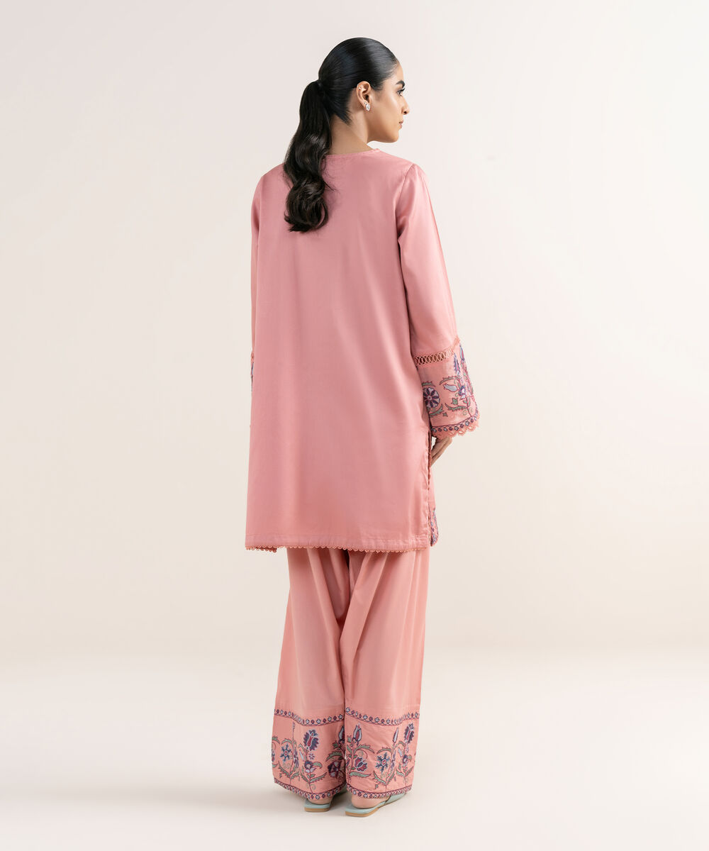 Women's RTW Cotton Satin Pink Embroidered A-Line Shirt