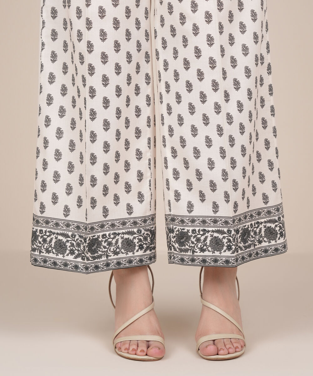 Women's RTW Cotton Viscose Off White Printed Culottes