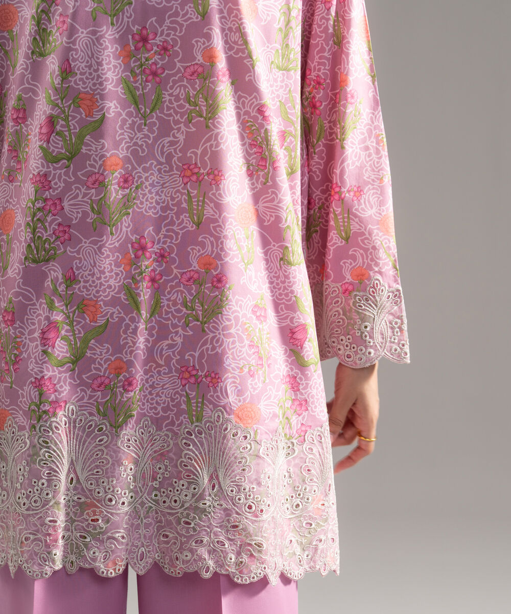 Women's RTW Cotton Viscose Printed Embroidered Purple 2 Piece Suit