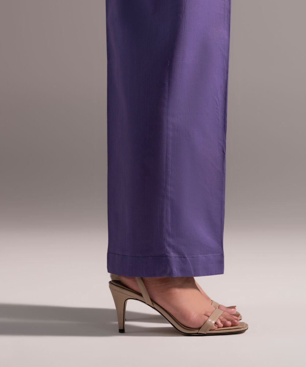 Women's RTW Crosshatch Solid Purple Straight Pants