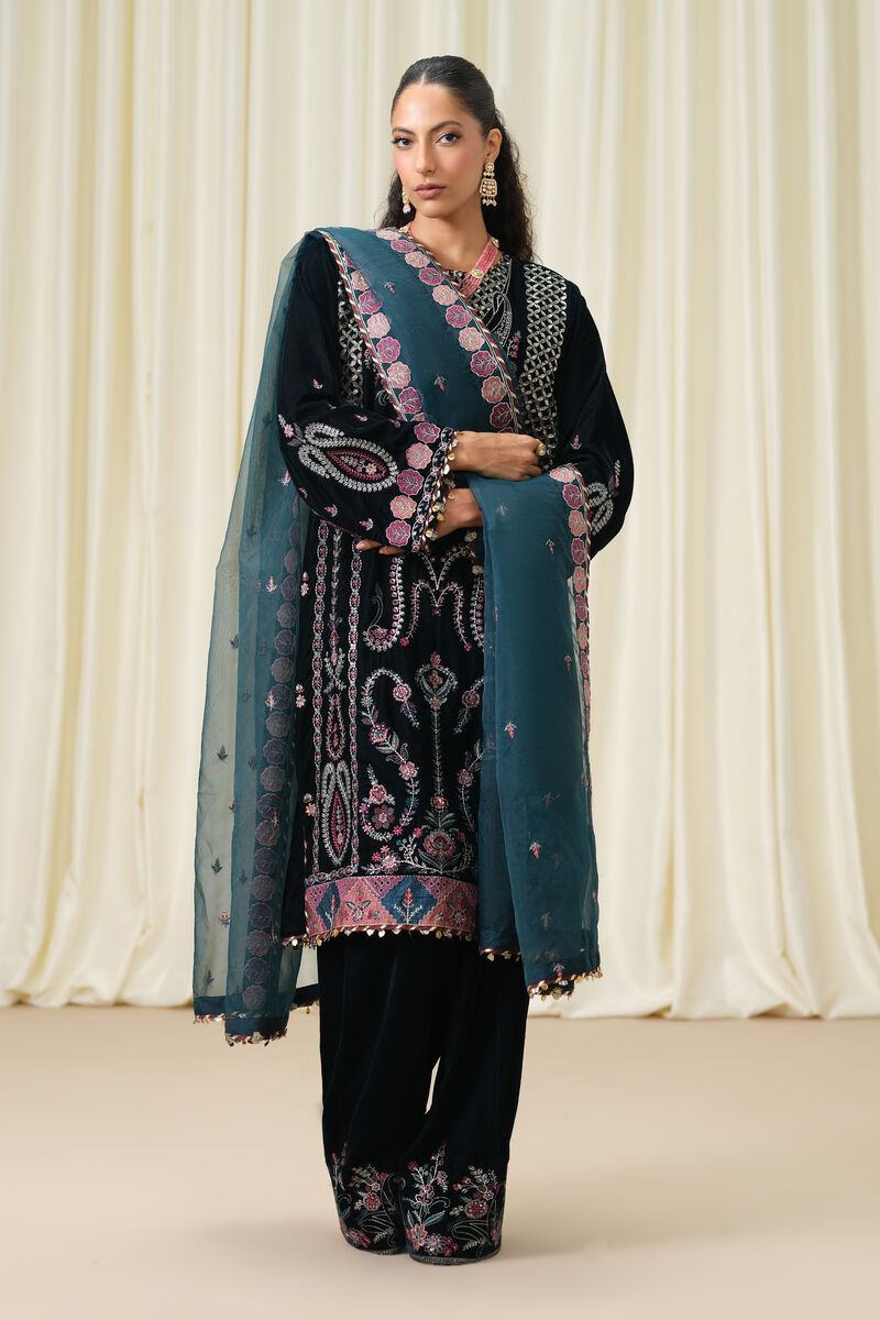 3 Piece - Embroidered Velvet Suit