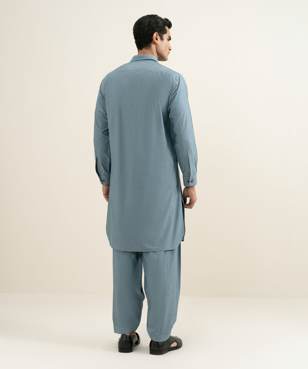 Men's blue Blended Yarn Dyed Kameez Shalwar