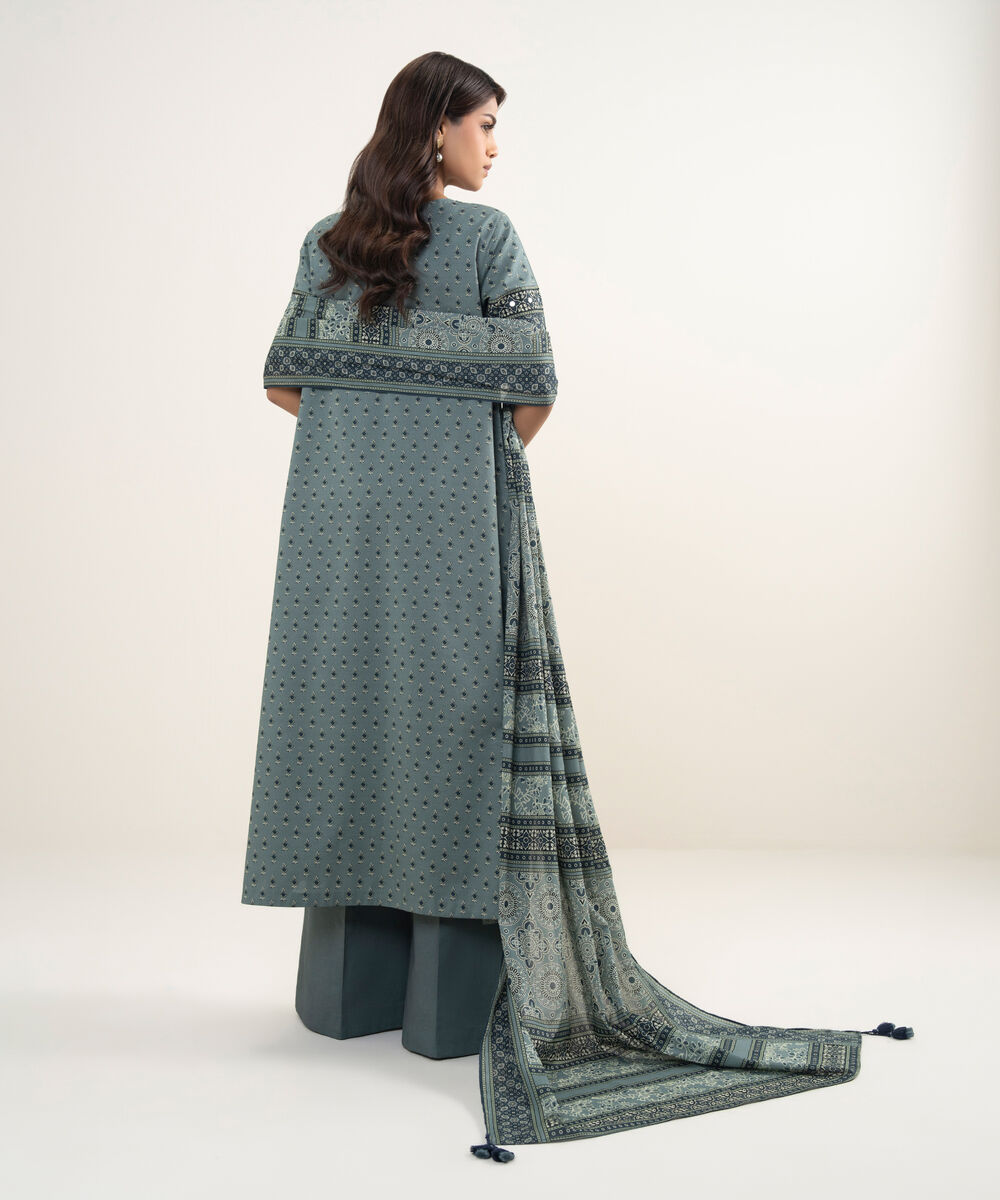 Women's Unstitched Lawn Embroidered Grey 3 Piece Suit