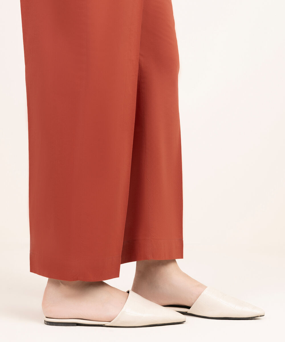 Women's RTW Cambric Orange Solid Straight Pants