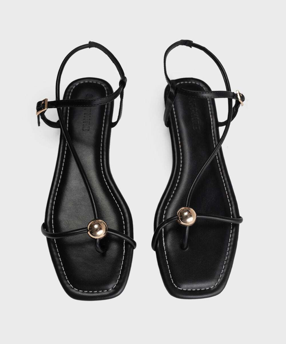 Women's Black Metallic Stud Detail Sandal