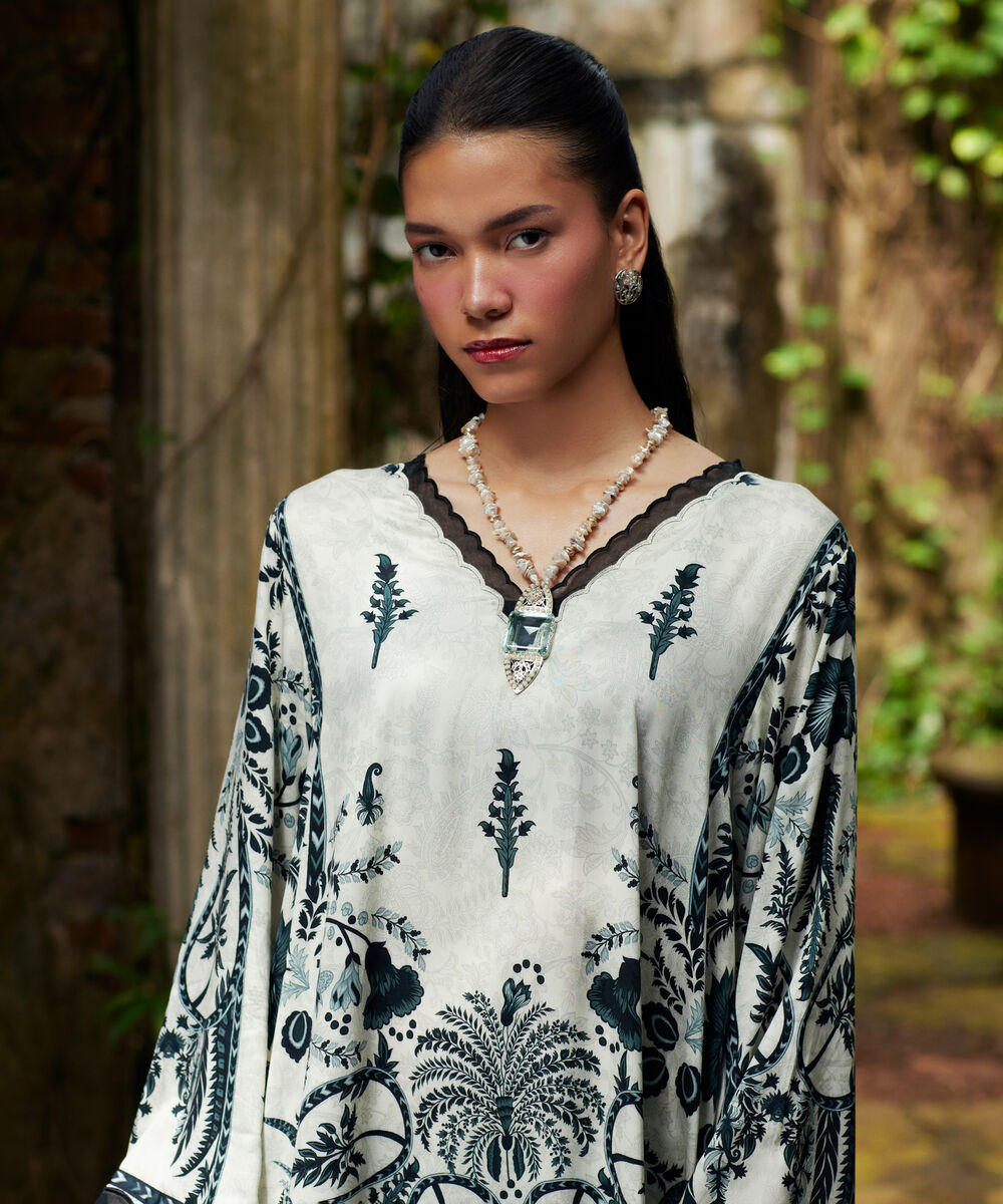 Women's RTW Premium Visocose Satin Embroidered Black 3 Piece Suit