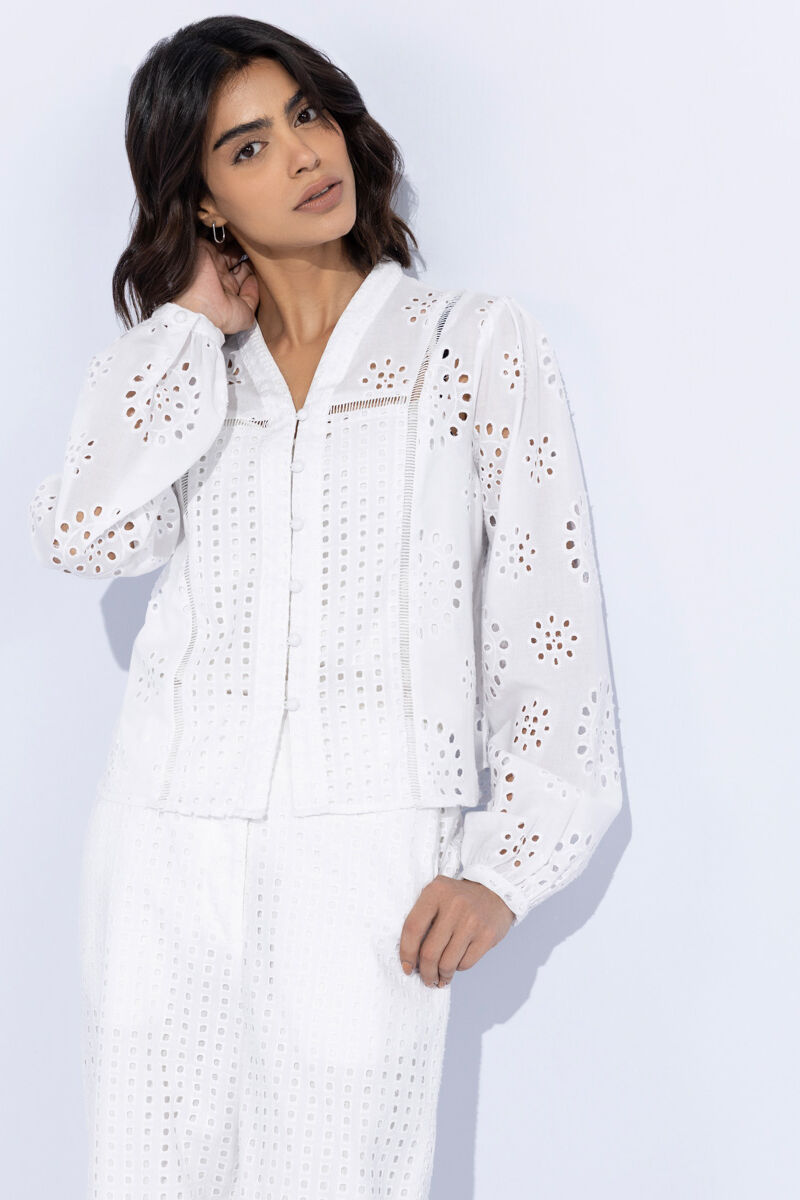 Lace Insert Embroidered Top