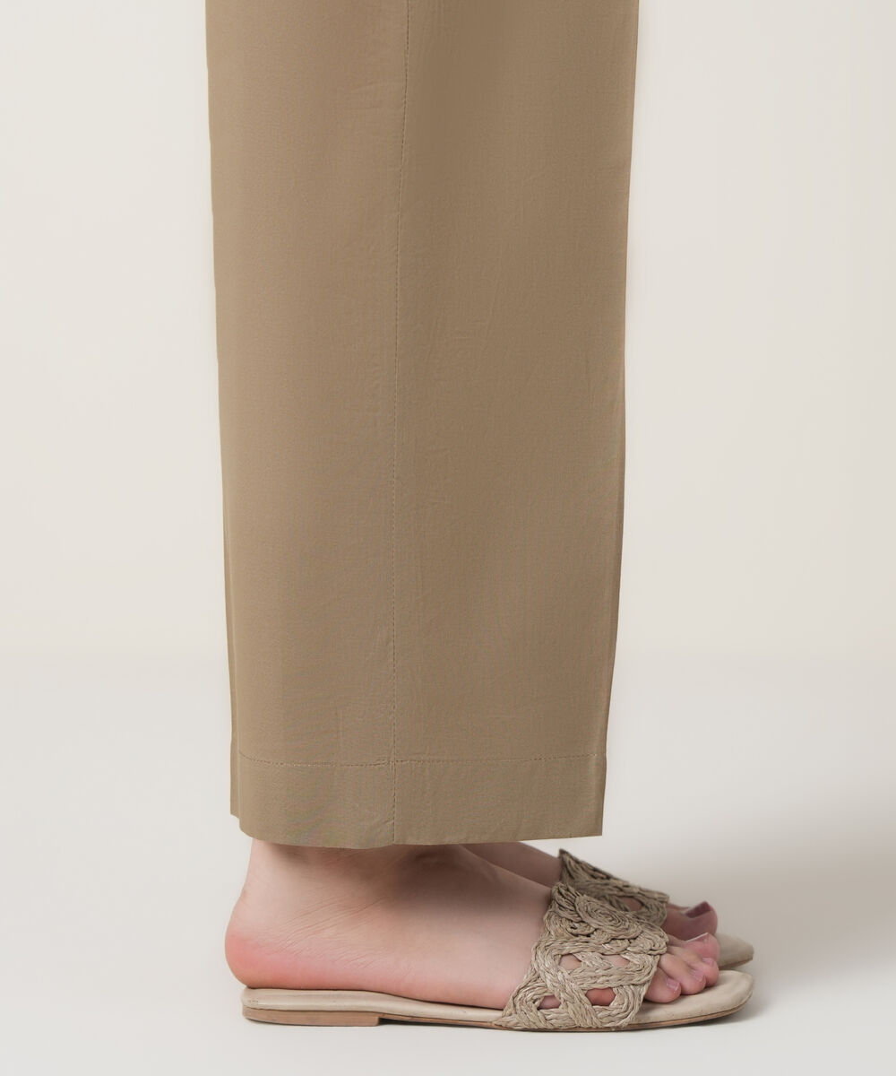 Women's RTW Cambric Brown Solid Trousers