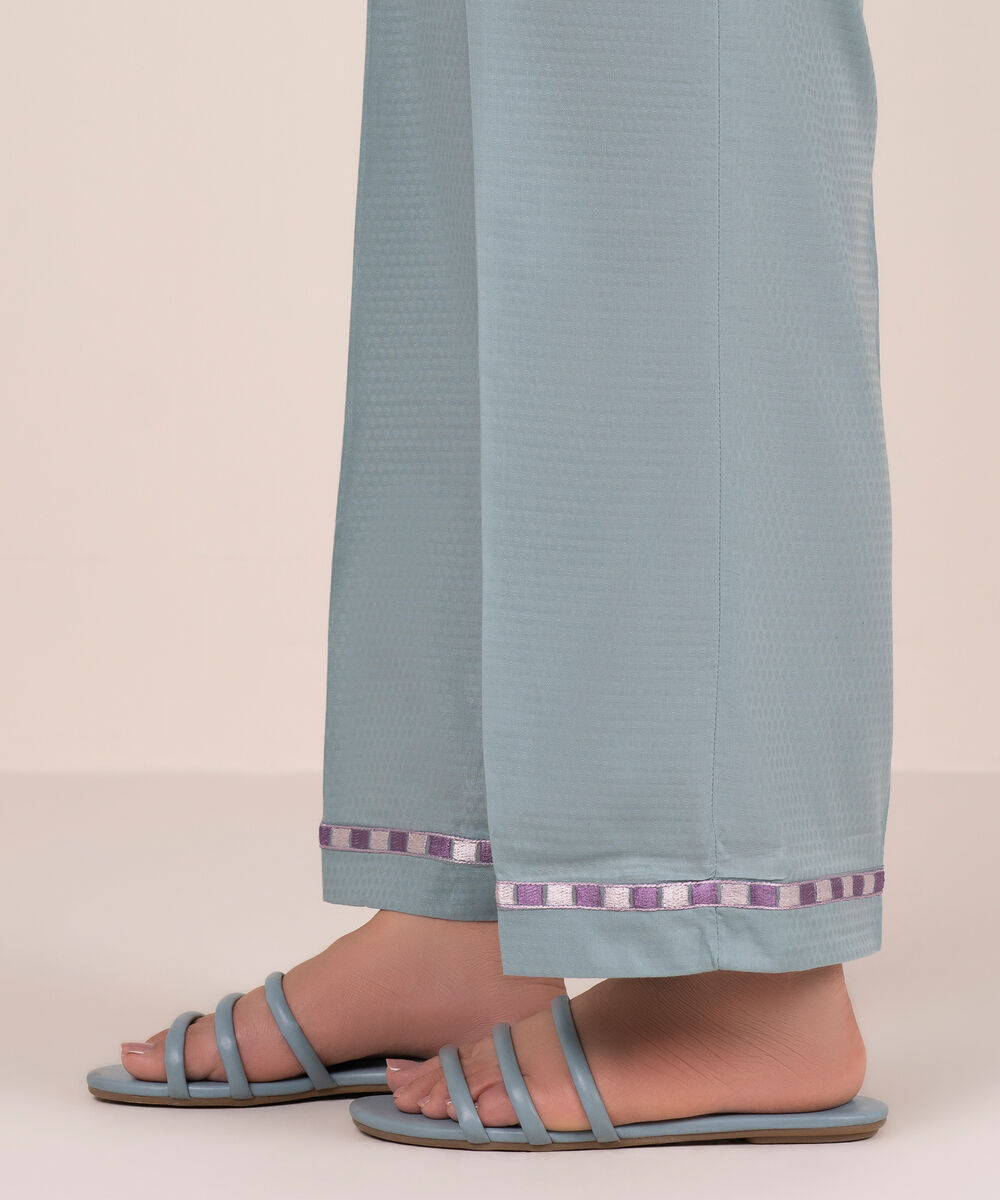 Women's RTW Dobby Embroidered Blue Straight Pants