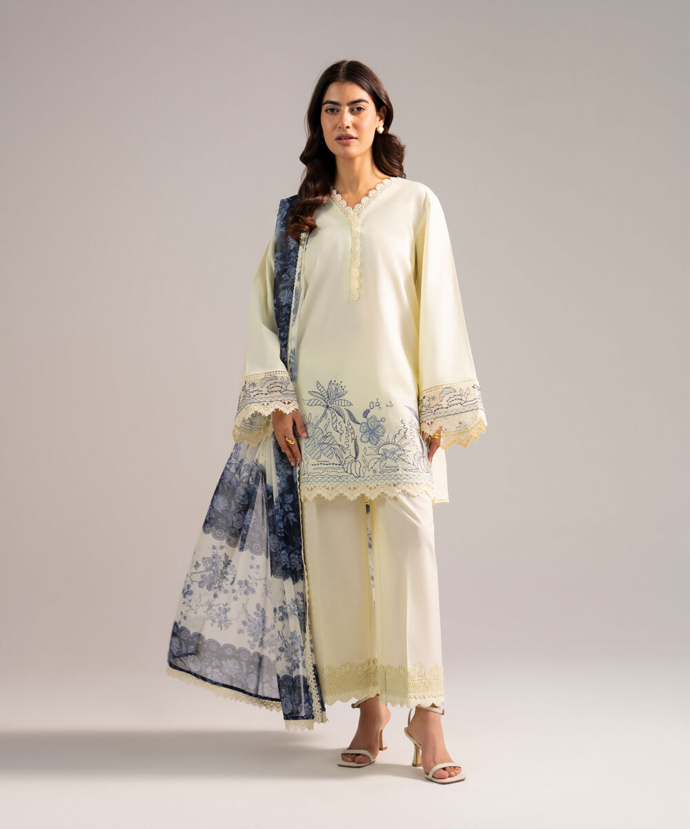 Blended Chiffon Printed Off White Dupatta