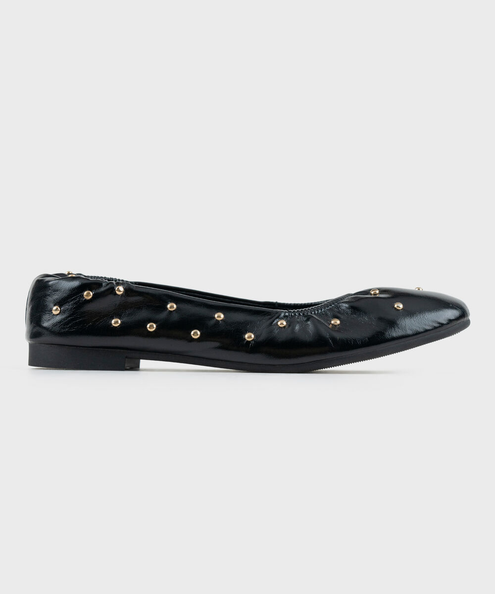 Women's Black Ballet Pumps With Stud Embellishment