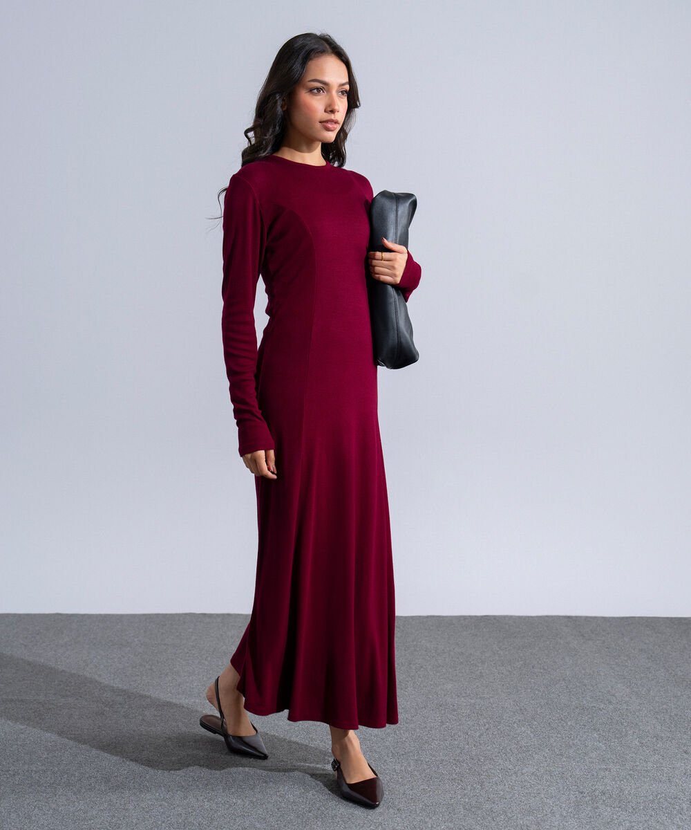 Women's Western Wear Red Long Knit Dress