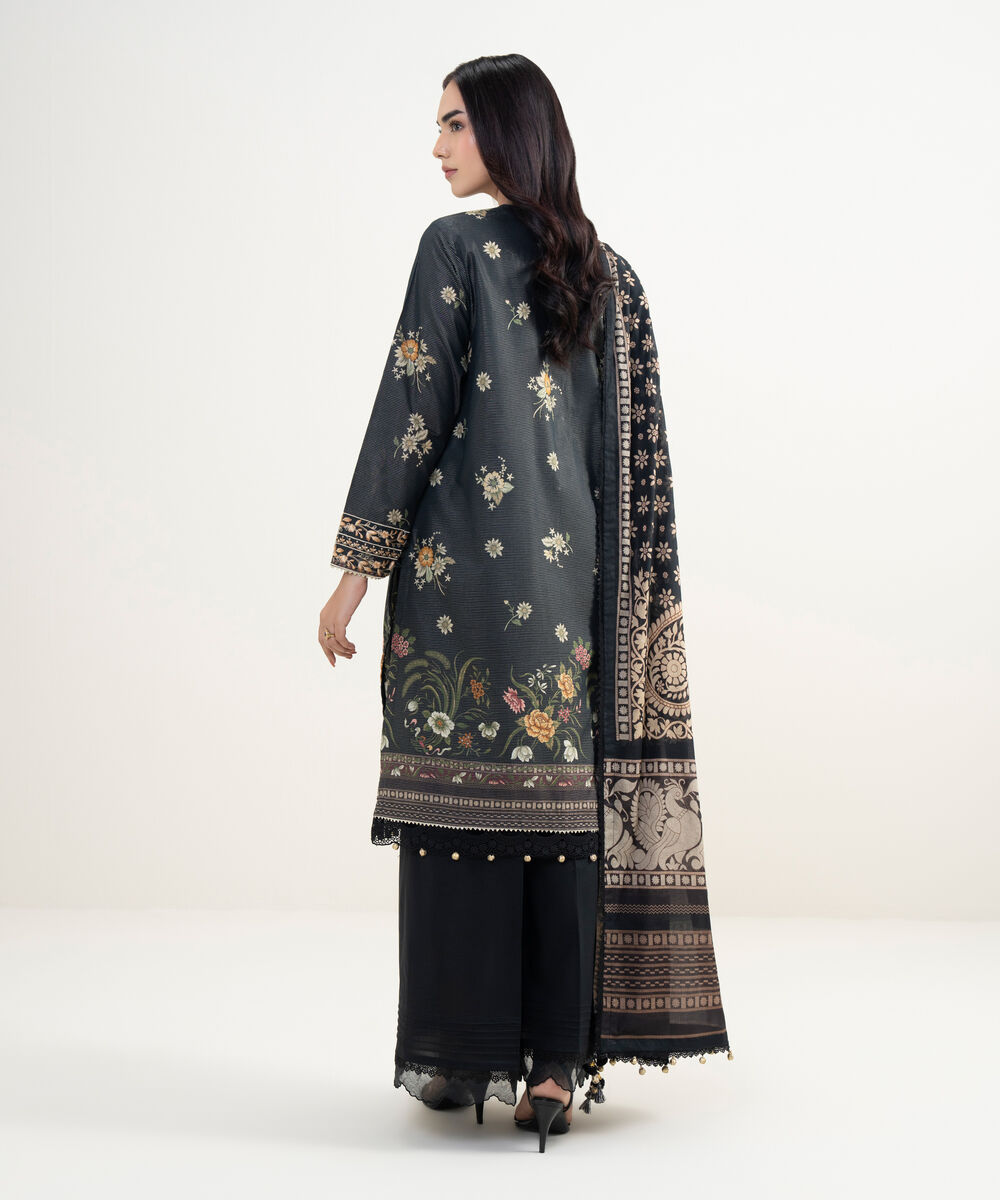 Women's RTW Zari Lawn Embroidered Black 3 Piece Suit
