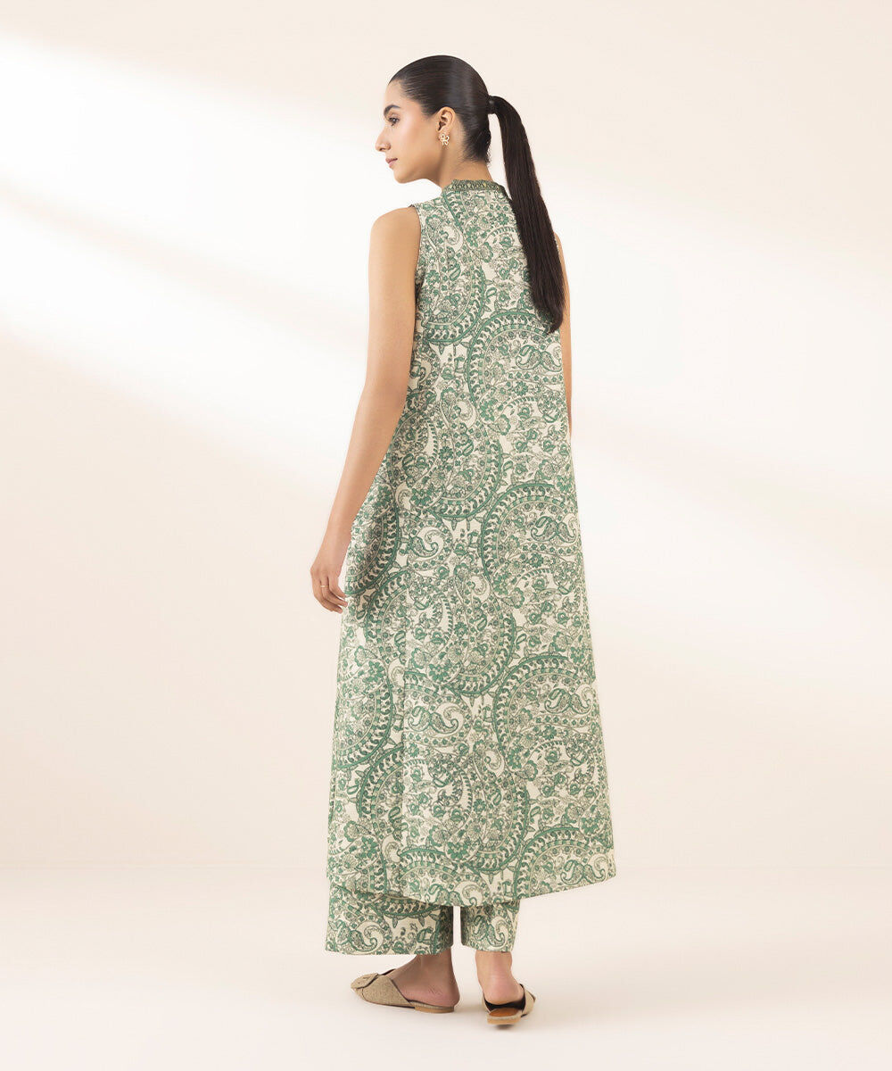 Woman - Green 2 Piece - Printed Khaddar Suit