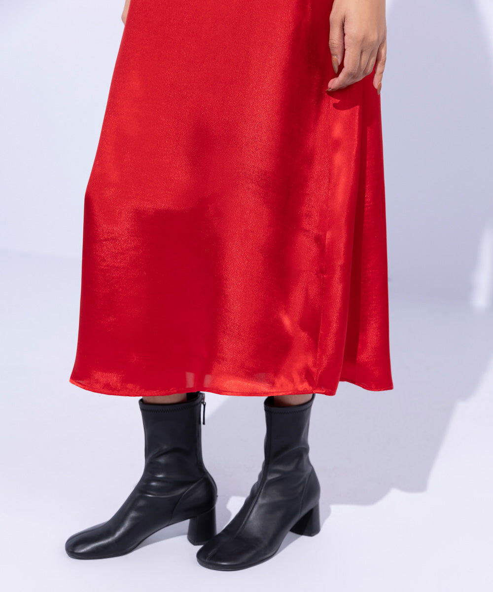 Woman - Red Satin Skirt