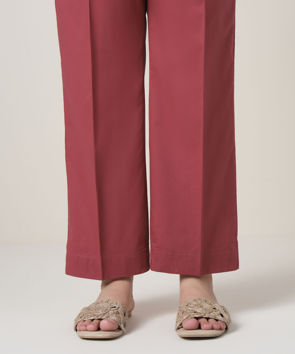 Women's RTW Cambric Maroon Solid Trousers