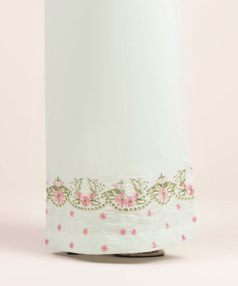 Woman - Green Embroidered Cambric Flared Pants