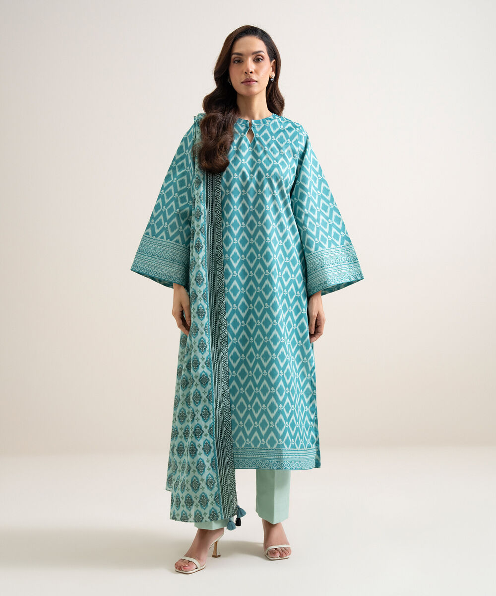 Women's Unstitched Lawn Printed Green 3 Piece Suit