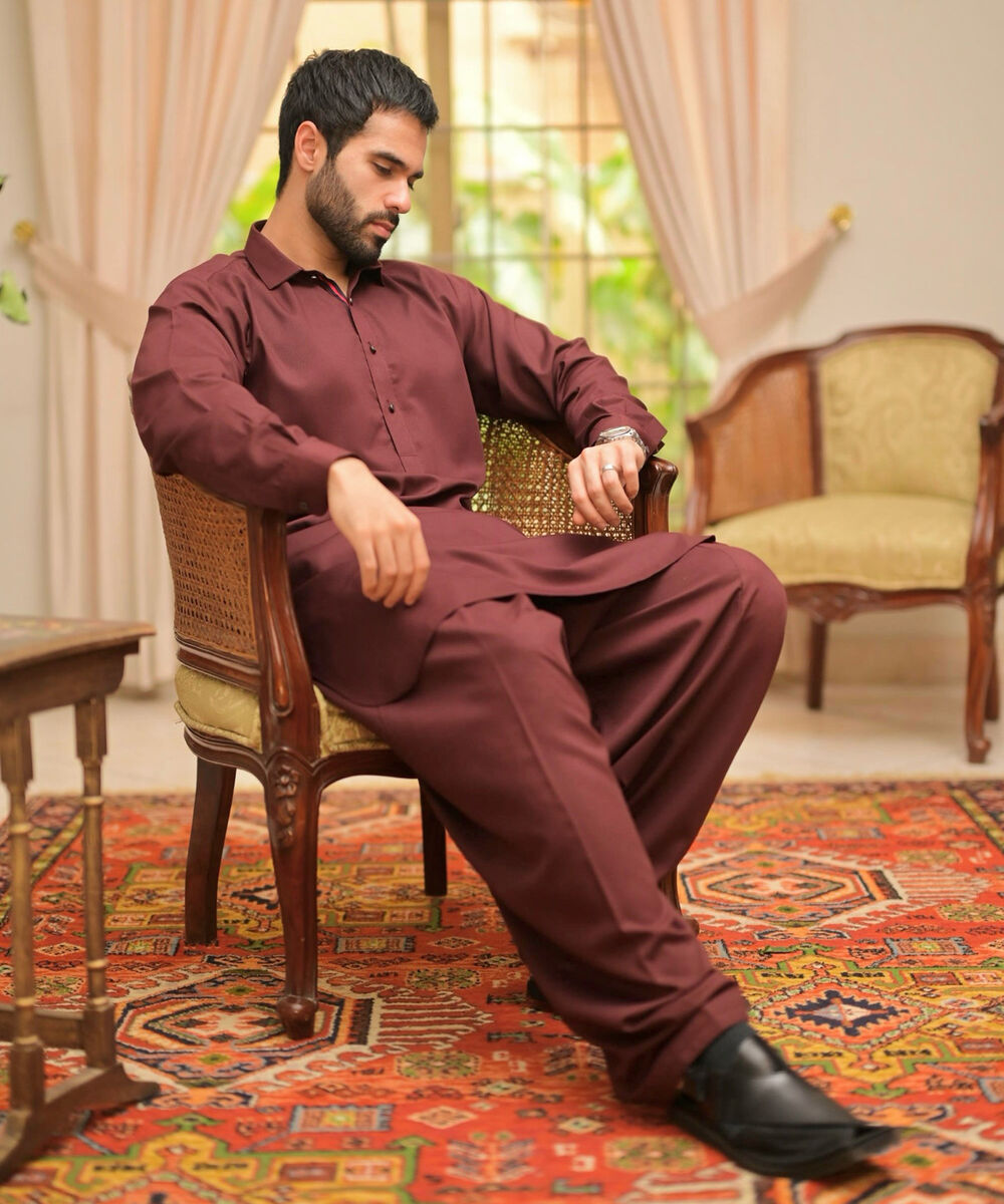 Men's Stitched Premium Blended Maroon Suit