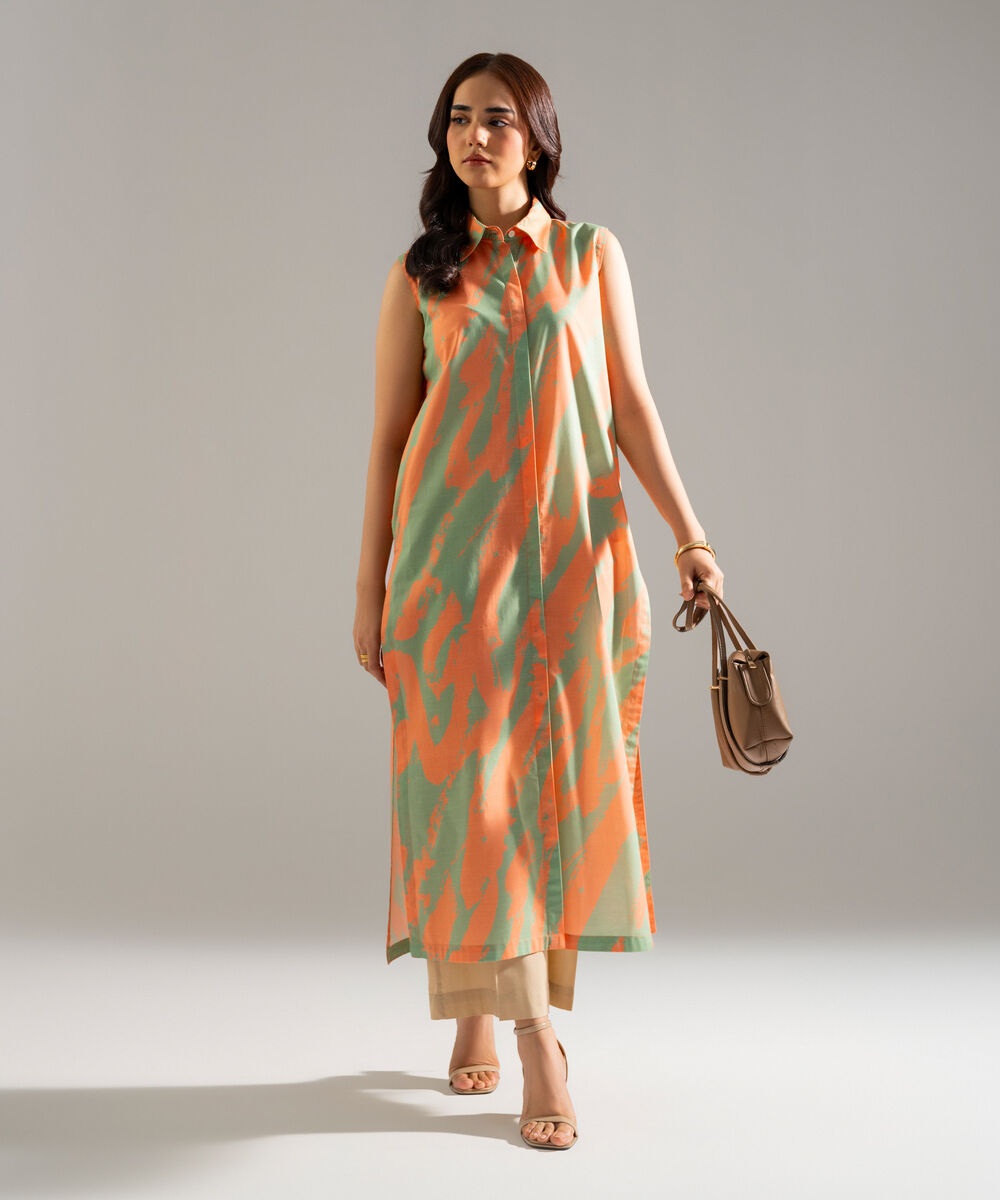 Women's RTW Slub Lawn Printed Multi Straight Shirt