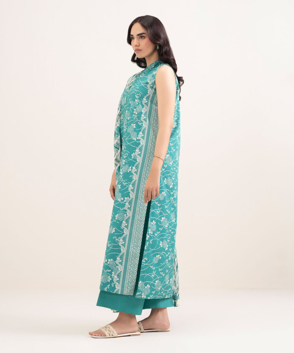 Women's Unstitched Lawn Printed Blue 3 Piece Suit