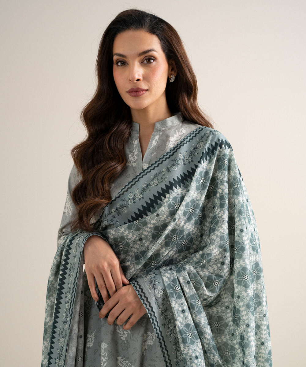 Women's Unstitched Lawn Embroidered Grey