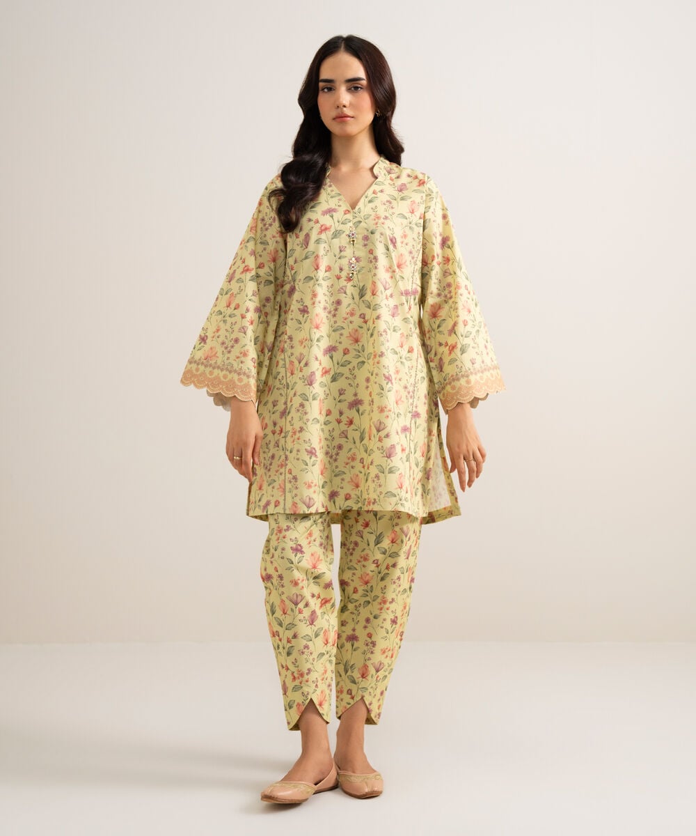 Women's Unstitched Lawn Printed Yellow  2 Piece Suit
