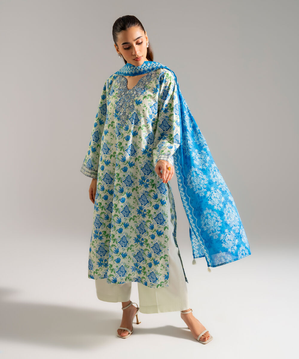 Women's RTW Cambric Embroidered Multi 3 Piece Suit