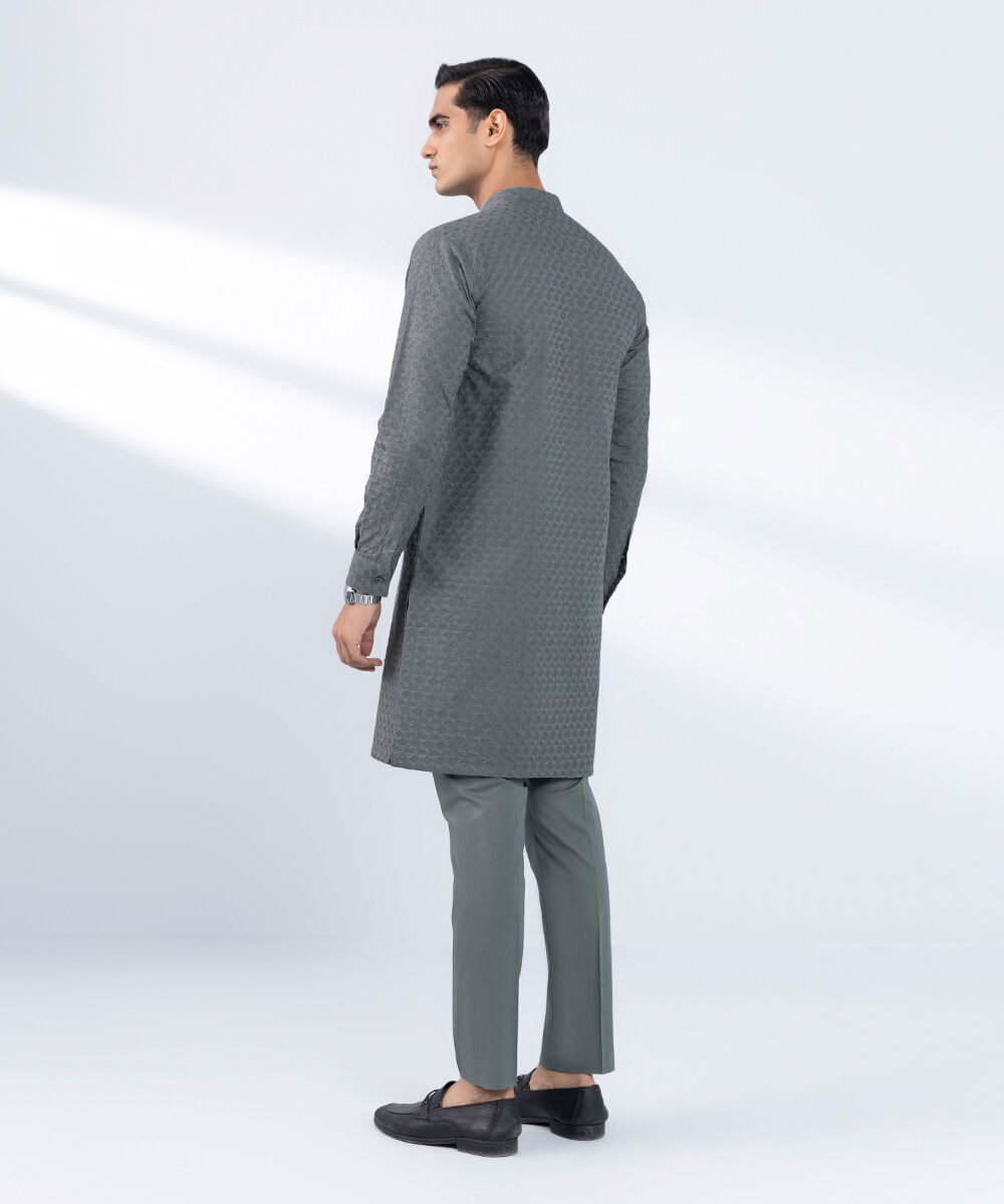 Men's Stitched Embroidered Grey 2 PC Suit