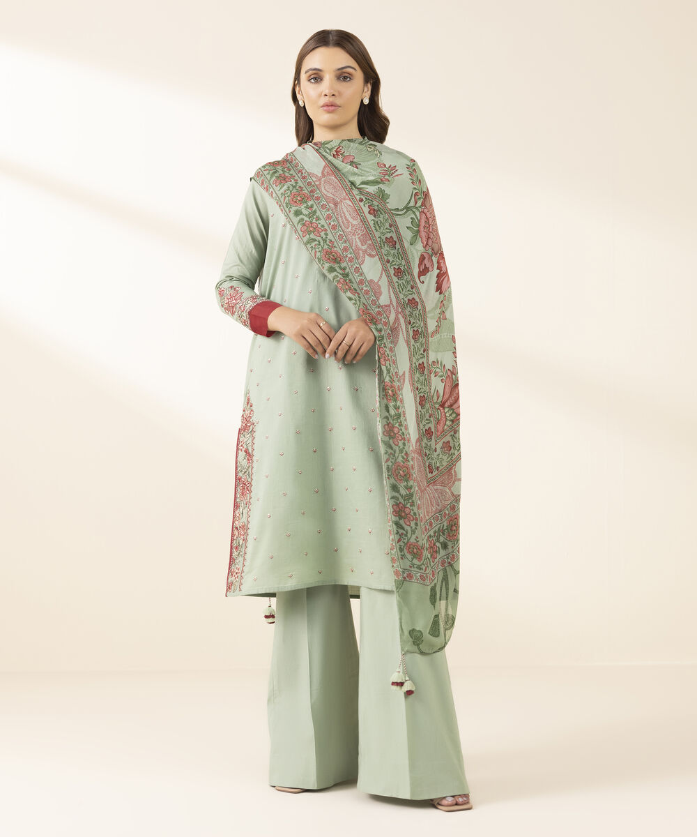 Unstitched Women's Green Cross Hatch Shirt Dupatta