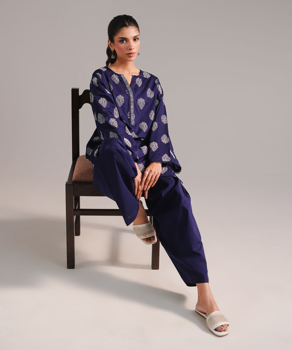 Women's RTW Lawn Printed Dark Blue Straight Shirt