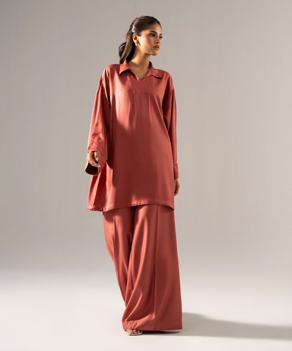 Women's RTW Bedford Solid Peach 2 Piece Suit