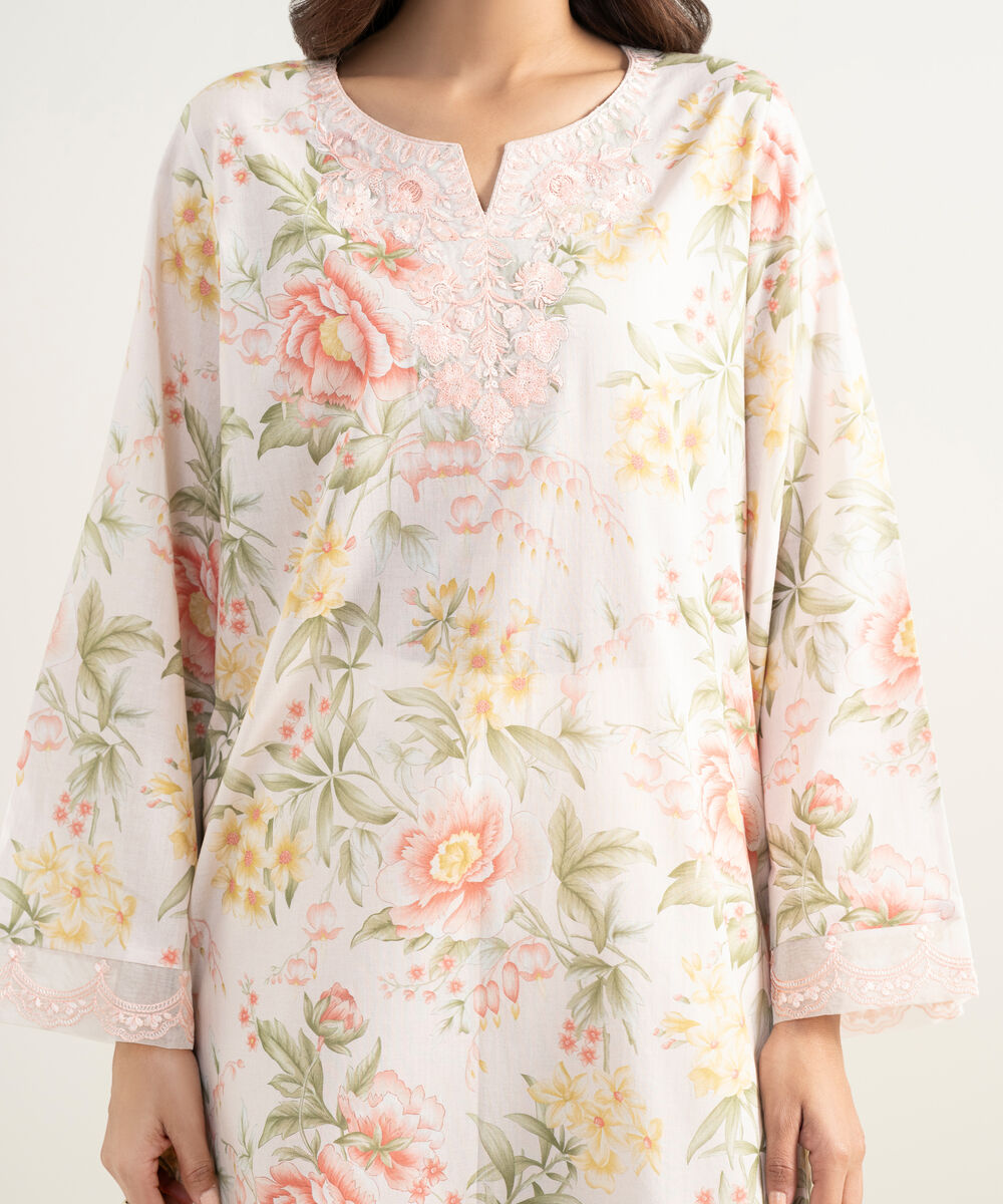 Women's Unstitched Lawn Embroidered Light Pink 2 Piece Suit