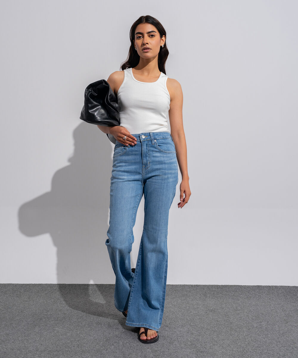 Women's Western Wear Denim Flared Fit Indigo Blue - Light Worn Jeans