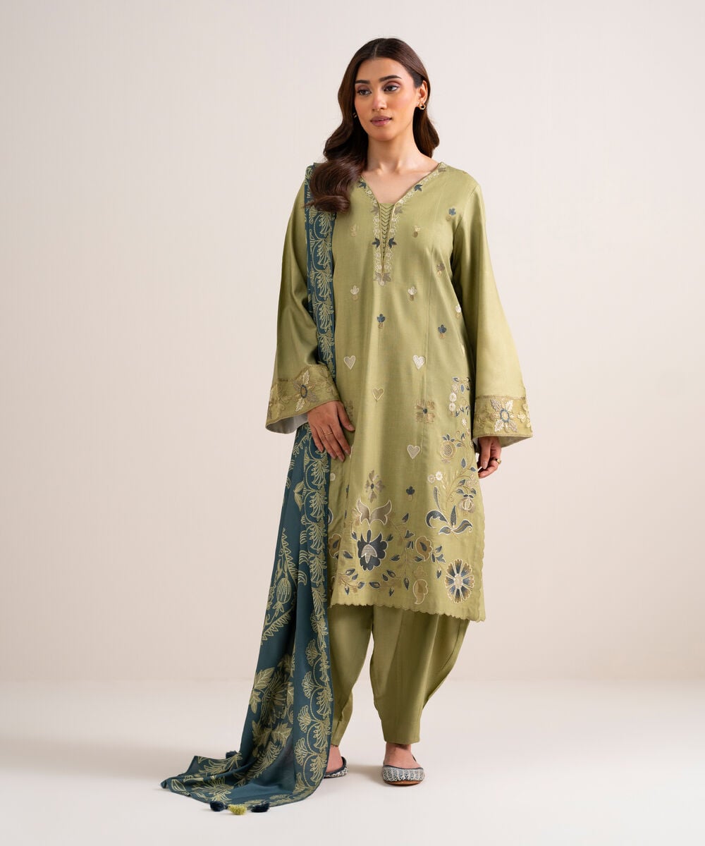 3 Piece - Embroidered Linen Suit