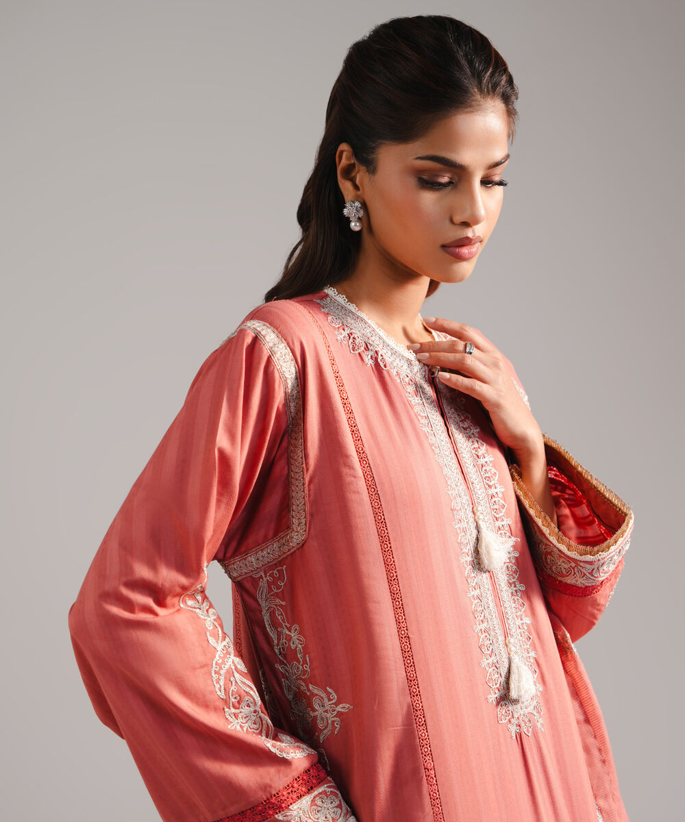 Women's RTW Leno Kara Embroidered Coral 3 Piece Suit