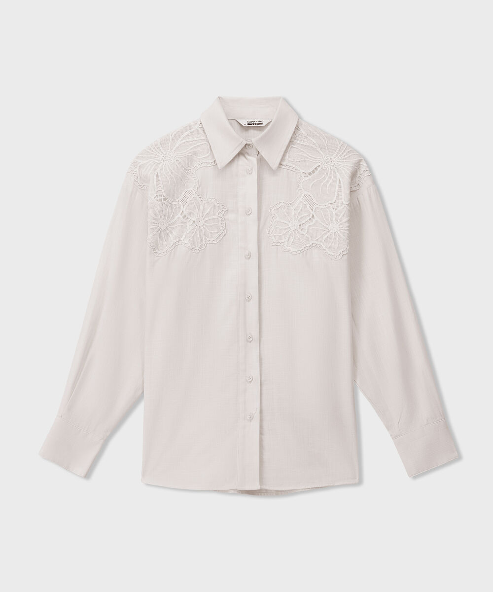 Women's Western Off-white Relaxed-Fit Embroidered Shirt